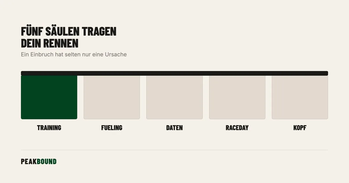 Schematische Zusammenfassung: Ultramarathon Vorbereitung: Die 5 Säulen, die über dein Rennen entscheiden